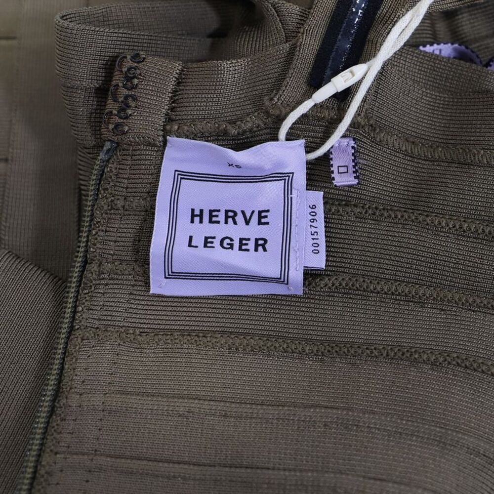 Herve Leger Kristen Mini Dress in Olive Rayon - Picture 5 of 7